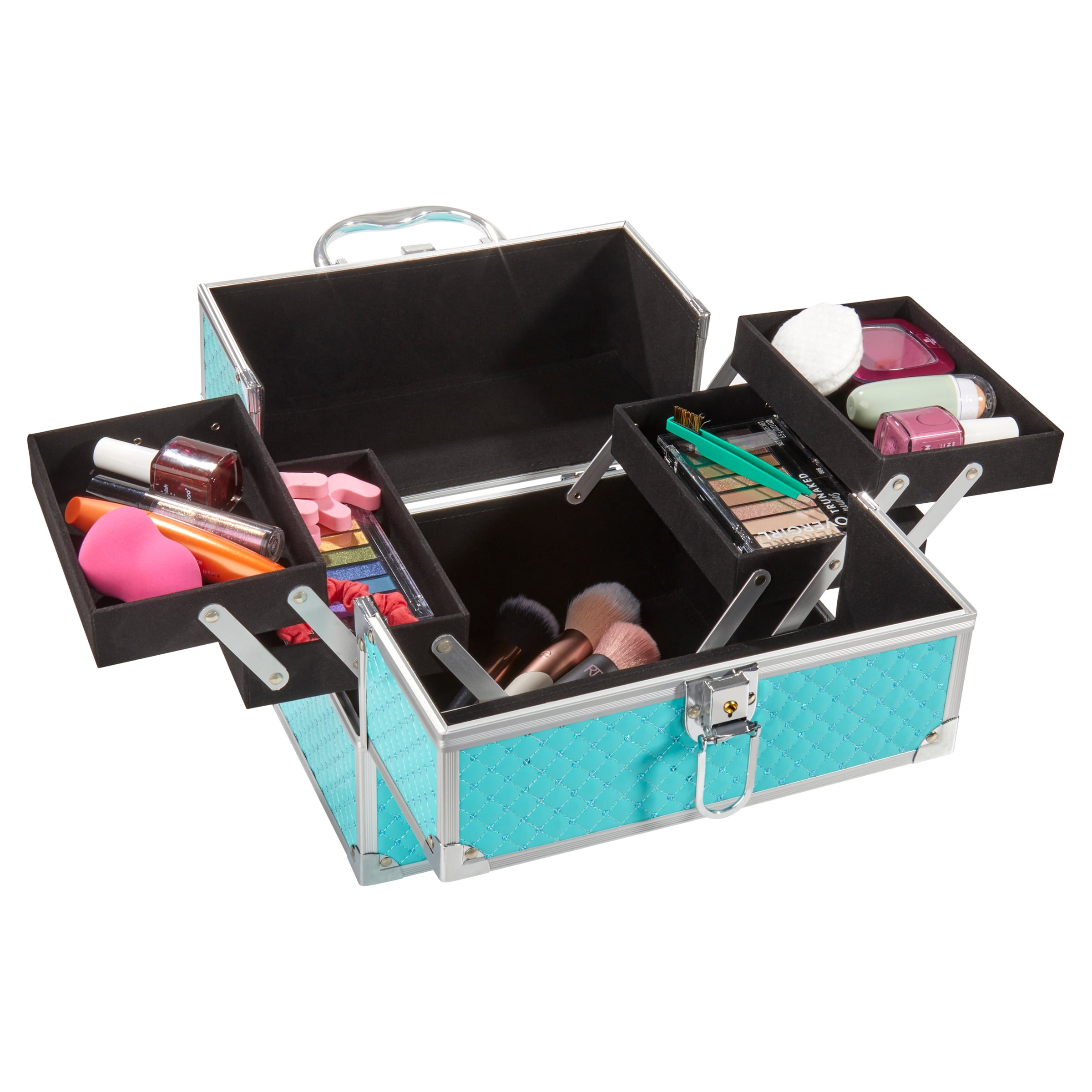 Makeup Train Case Cosmetics Organizer, 4 Trays, 6.7" x 9.85" x 7.9