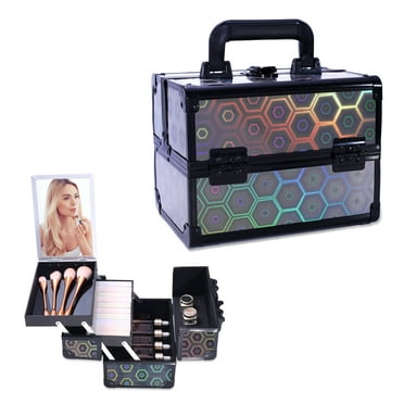 Makeup Train Case Lightweight Cosmetic Box Portable Lockable Makeup Case Organizer 2 Trays Makeup Storage with Mirror Locking for Traveling Makeup Storage Box
