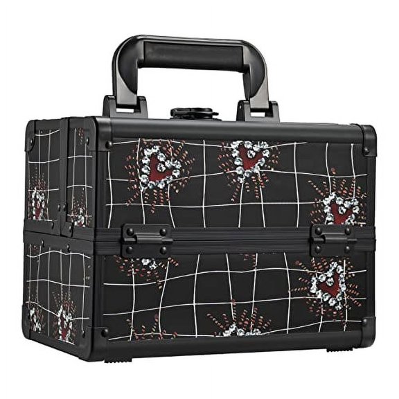 Makeup Train Case Portable Makeup Case Organizer 2 Trays Cosmetic Box Storage with Mirror Lockable with Key for Cosmetics Nail Tech Traveling Makeup Travel Box Punk Love Hearts