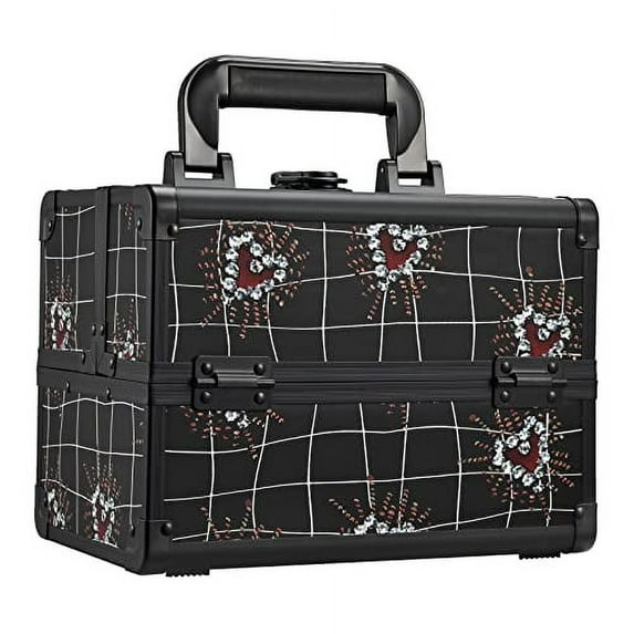 Makeup Train Case Portable Makeup Case Organizer 2 Trays Cosmetic Box Storage with Mirror Lockable with Key for Cosmetics Nail Tech Traveling Makeup Travel Box Punk Love Hearts