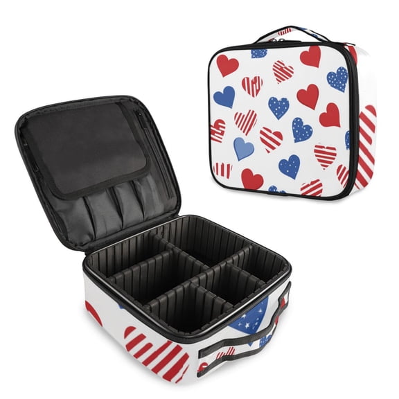 Makeup Train Case with Adjustable Dividers,Cosmetic Bag Portable Portability Bag Case Gifts 2d Pattern Of Hearts