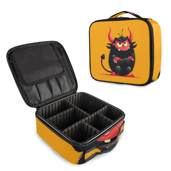 Makeup Train Case with Adjustable Dividers,Cosmetic Bag Portable Portability Bag Case Gifts Cartoon Little Devil