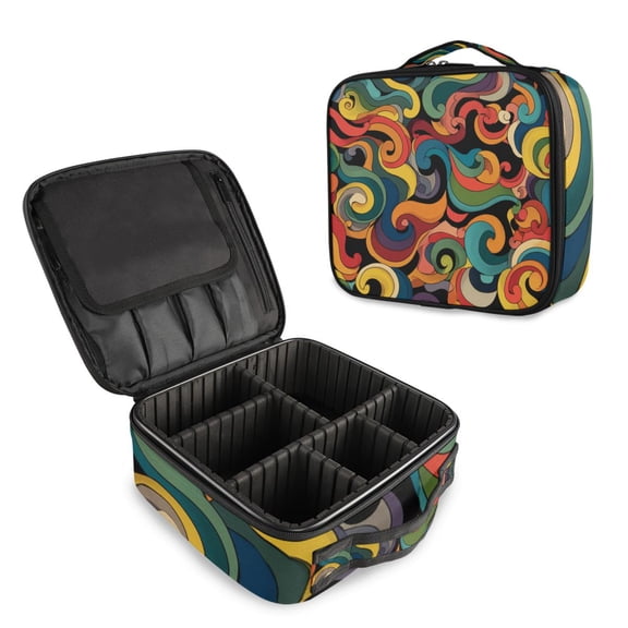 Makeup Train Case with Adjustable Dividers,Cosmetic Bag Portable Portability Bag Case Gifts Colorful Swirl