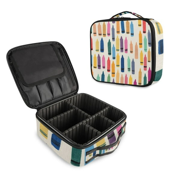 Makeup Train Case with Adjustable Dividers,Cosmetic Bag Portable Portability Bag Case Gifts Crayon Painting