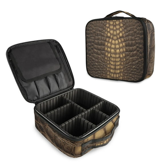Makeup Train Case with Adjustable Dividers,Cosmetic Bag Portable Portability Bag Case Gifts Crocodile-skin