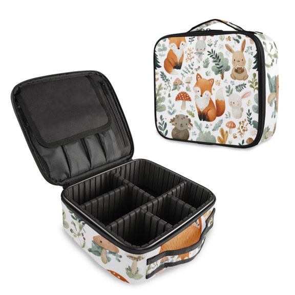 Makeup Train Case with Adjustable Dividers,Cosmetic Bag Portable Portability Bag Case Gifts Cute Woodland Animals