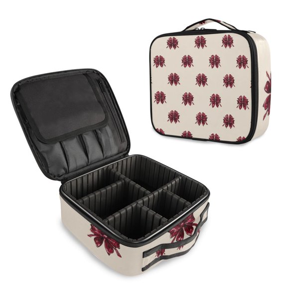 Makeup Train Case with Adjustable Dividers,Cosmetic Bag Portable Portability Bag Case Gifts Digital Bows