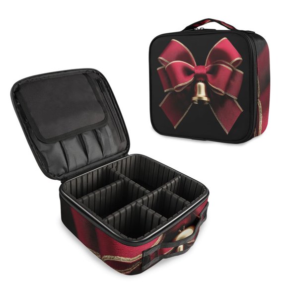 Makeup Train Case with Adjustable Dividers,Cosmetic Bag Portable Portability Bag Case Gifts Gold Bell
