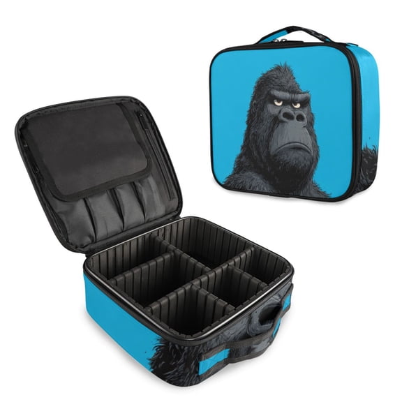 Makeup Train Case with Adjustable Dividers,Cosmetic Bag Portable Portability Bag Case Gifts Gorilla
