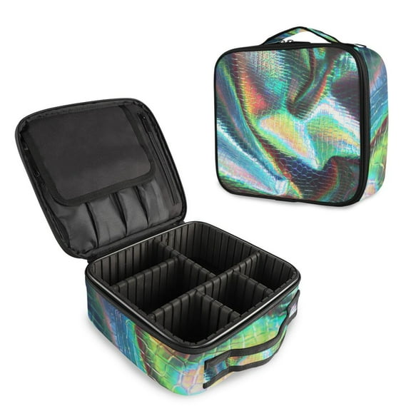 Makeup Train Case with Adjustable Dividers,Cosmetic Bag Portable Portability Bag Case Gifts Iridescent Rainbow