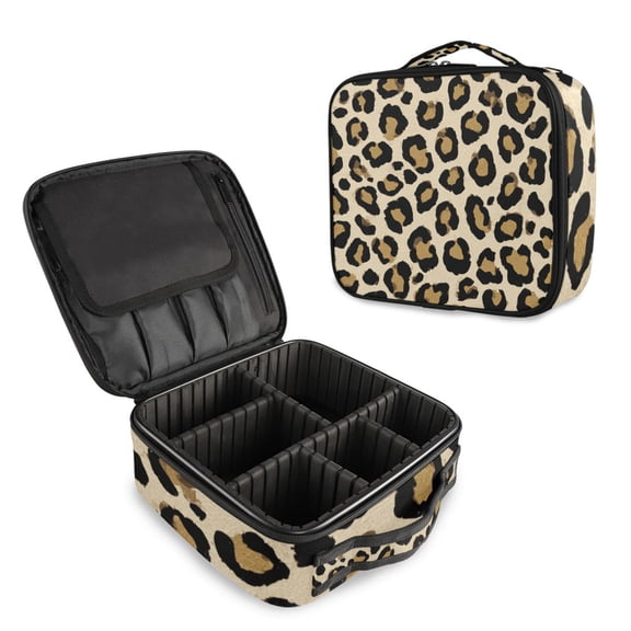 Makeup Train Case with Adjustable Dividers,Cosmetic Bag Portable Portability Bag Case Gifts Leopard Print Vector