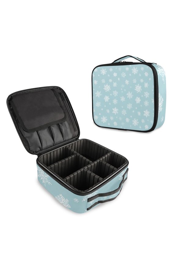 Makeup Train Case with Adjustable Dividers,Cosmetic Bag Portable Portability Bag Case Gifts Pattern Of Snowflakes