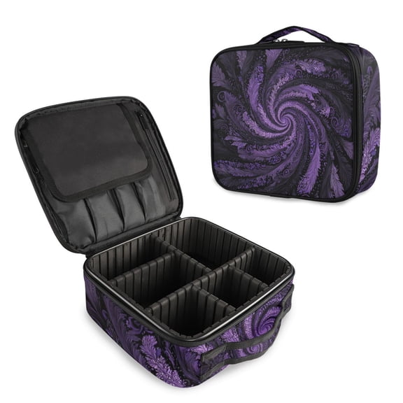 Makeup Train Case with Adjustable Dividers,Cosmetic Bag Portable Portability Bag Case Gifts Purple Swirl Pattern
