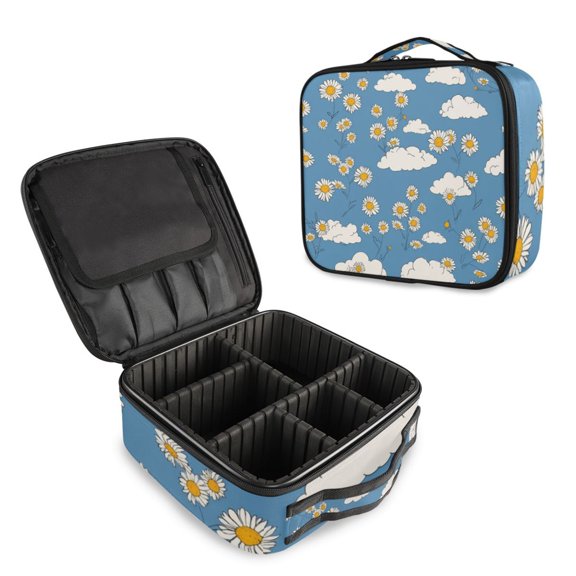 Makeup Train Case with Adjustable Dividers,Cosmetic Bag Portable Portability Bag Case Gifts Simple Line Art