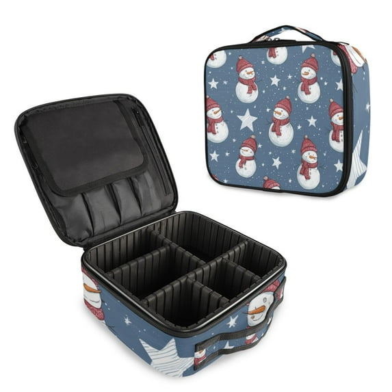 Makeup Train Case with Adjustable Dividers,Cosmetic Bag Portable Portability Bag Case Gifts Snowmen with Scarf