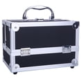 thumbnail image 1 of Makeup Train Case with Lock and Mirror, Portable Aluminum Cosmetic Organizer Box 2 Trays (Black), 1 of 9