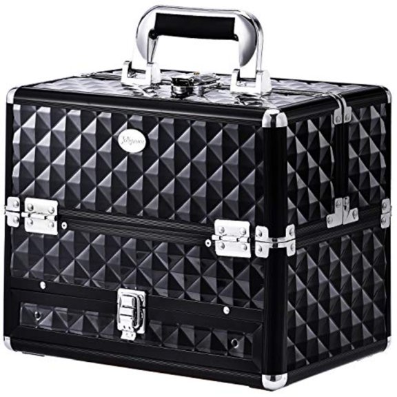 Makeup Train Cases Professional Travel Makeup Cosmetic Cases Organizer Portable Box with Drawer Black