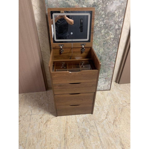 Makeup Vanities (60cm)(Walnut) 3 in 1 Vanity Desk with Plip Top Mirror, Small Make Up Vanity Set with Visible Glass Desktop, Compact Makeup Vanity with 3 Drawers, Dressing Table for Bedroom (PRIME BI