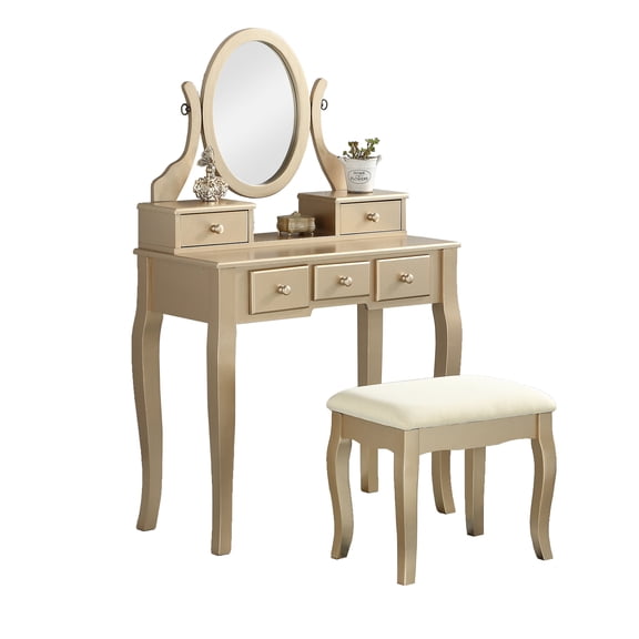 Makeup Vanities Ashley Wood Make-Up Vanity Table and Stool Set, Ashley Wood Makeup Vanity Table and Stool Set, Gold,Makeup Vanities With Storage