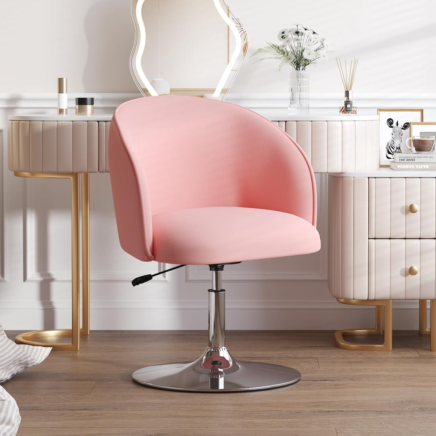 Makeup Vanity, Chair Flexible Round-Back, 360° Accent Chair with Plated