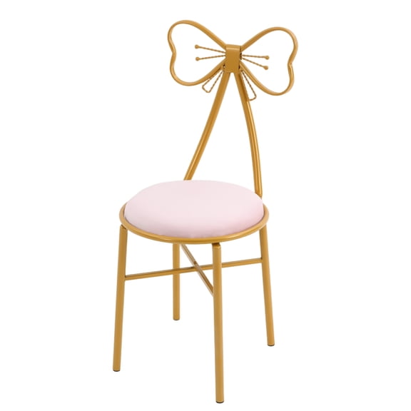 Makeup Vanity Chair, Light Pink Butterfly Backrest, Iron Frame with Plastic Spraying, Soft Flannelette and Sponge Seat, 220.46 lbs Capacity, Easy to Clean, for Bedroom Living Room Office
