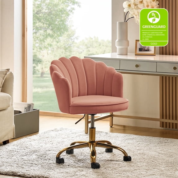 Makeup Vanity Chair Upholstered Velvet Office Task Desk Chair Swivel Adjustable Pink
