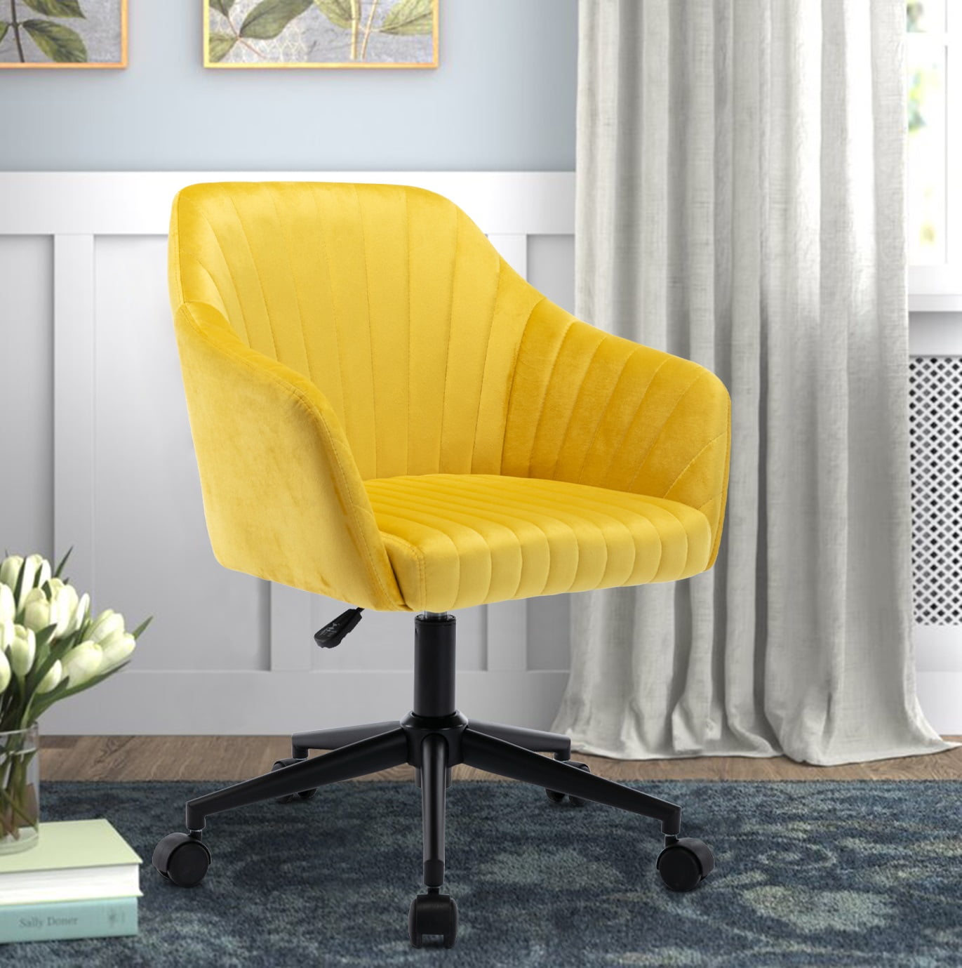 Makeup Vanity Chair, Velvet Accent Chair Office Chair Adjustable with Swivel Wheels for Bedroom