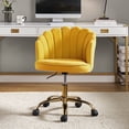 thumbnail image 1 of Makeup Vanity Chair Velvet Upholstered Office Task Computer Desk Shell Swivel Adjustable Metal Gold Base Bedroom Yellow, 1 of 10