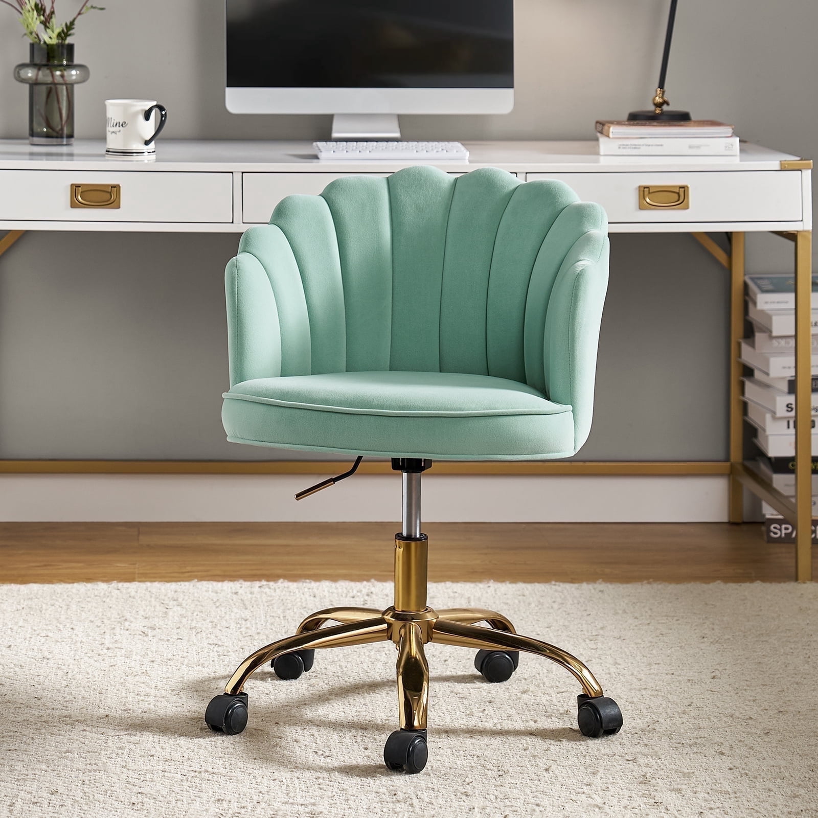Makeup Vanity Chair Velvet Upholstered Office Task Desk Chairs Swivel Adjustable Sage