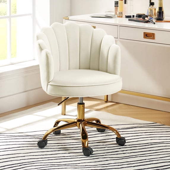 Makeup Vanity Chair Velvet Upholstered Office Task Desk Chairs Swivel Adjustable White