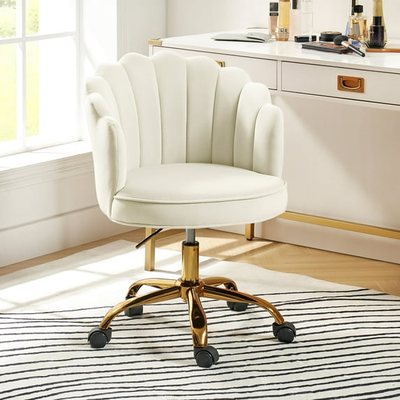 Makeup Vanity Chair Velvet Upholstered Office Task Desk Chairs Swivel Adjustable White