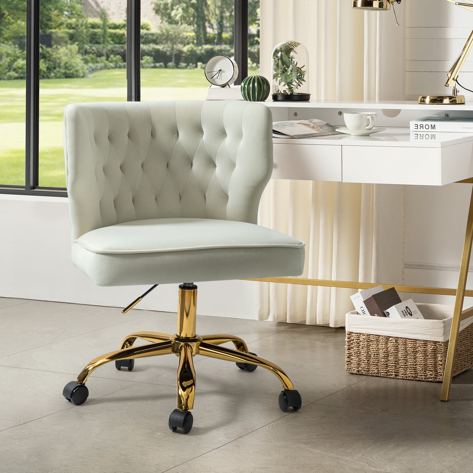 Ivory upholstered office chair sale