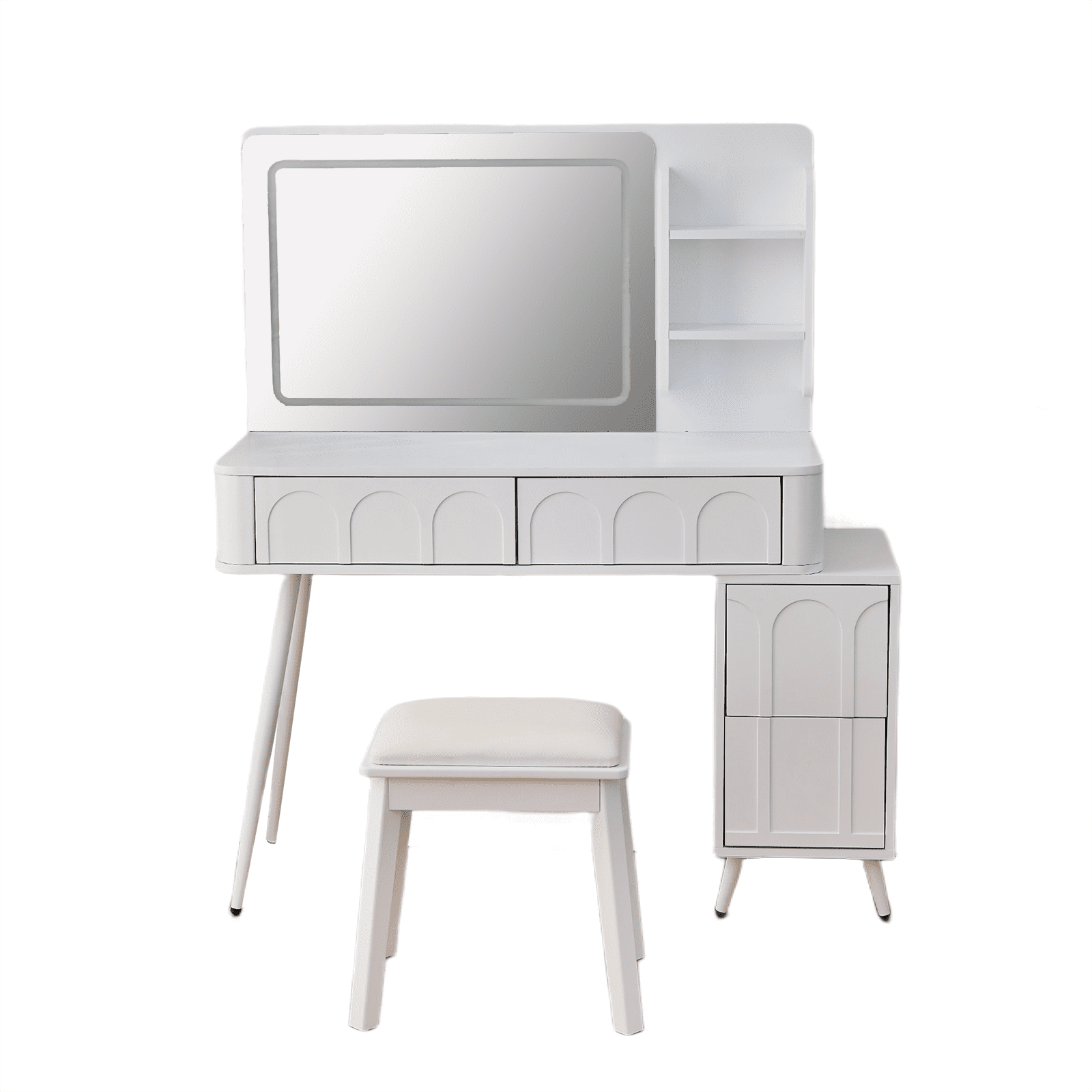 Makeup Vanity Desk LED Mirror 4 Drawers Dimmable Lights Stool White Space Saving