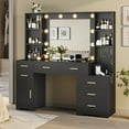 thumbnail image 1 of Makeup Vanity Desk with Lighted Mirror & Charging Stations & 6 Drawers Large Vanity Table Bedroom Dressing Table with Glass Tabletop&Side Cabinet&Glass Tabletop, Black, 1 of 8