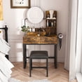 thumbnail image 1 of Makeup Vanity Desk with Lighted Mirror, Paproos Vanity Table, Vanity Dressing Table with Power Outlet & Hair Dryer Stand, Vintage Makeup Table Stool Set with Drawers & Storage Shelves, Rustic Brown, 1 of 9