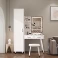 thumbnail image 1 of Makeup Vanity Desk with Lights, Vanity Desk with Mirror, 3 Lighting Modes and Stool, Built-in 3 Open Shelves & Wardrobe, Bedroom Vanity with Lights Dressing Table Set Gifts for Girls & Women, White, 1 of 9