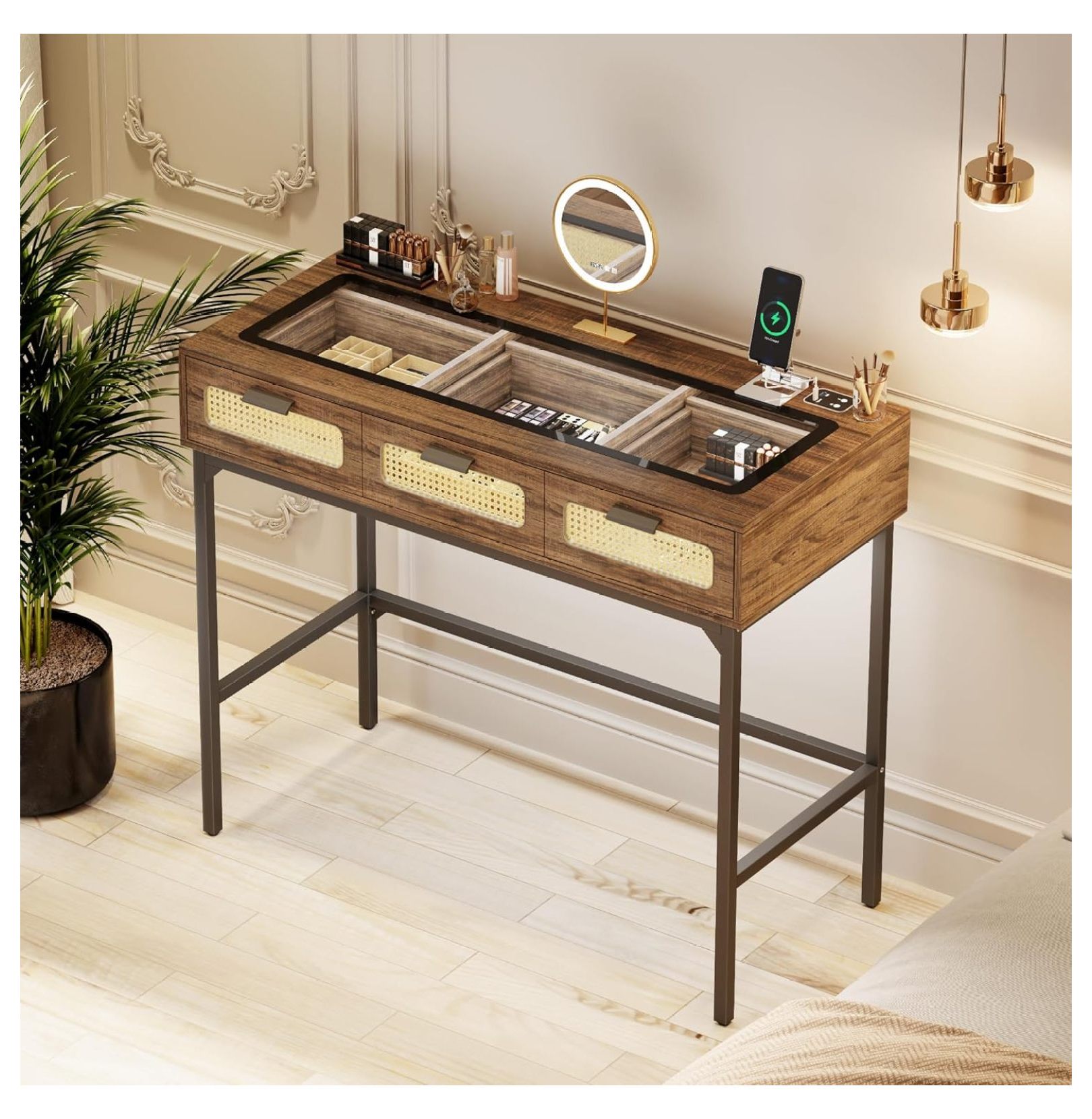 Makeup Vanity Desk with Lights Vanity Table with Glass Top Design