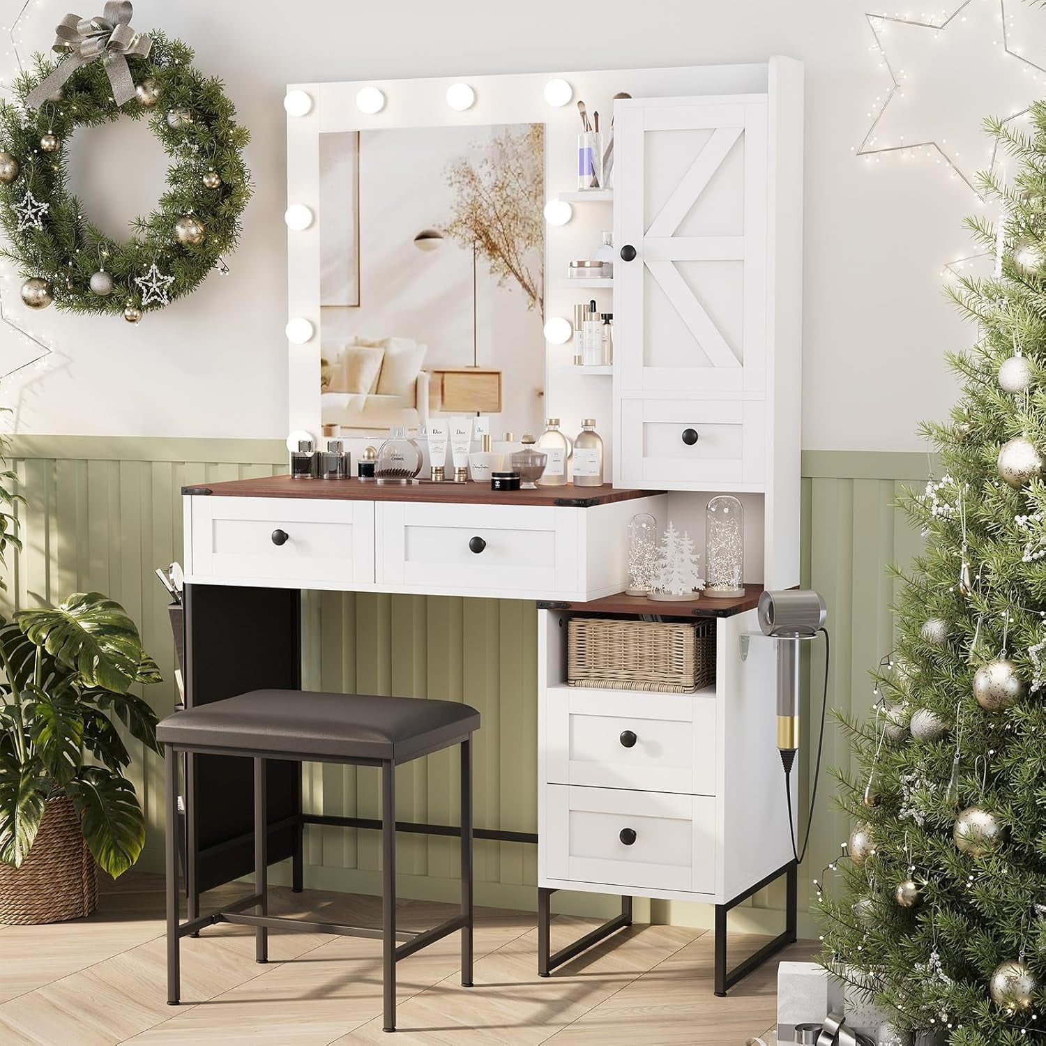 Makeup Vanity Desk with Mirror and 10 Lights, 3-Colour Hollywood