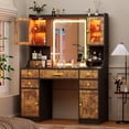 thumbnail image 1 of CSZZD Makeup Vanity Desk with Mirror and Lights in 3 Colors, Dressing Vanity Table with Charging Station, Large Vanity Mirror with 6 Storage Drawers & 2 RGB Cabinets for Girls, Women, Rustic Brown, 1 of 9