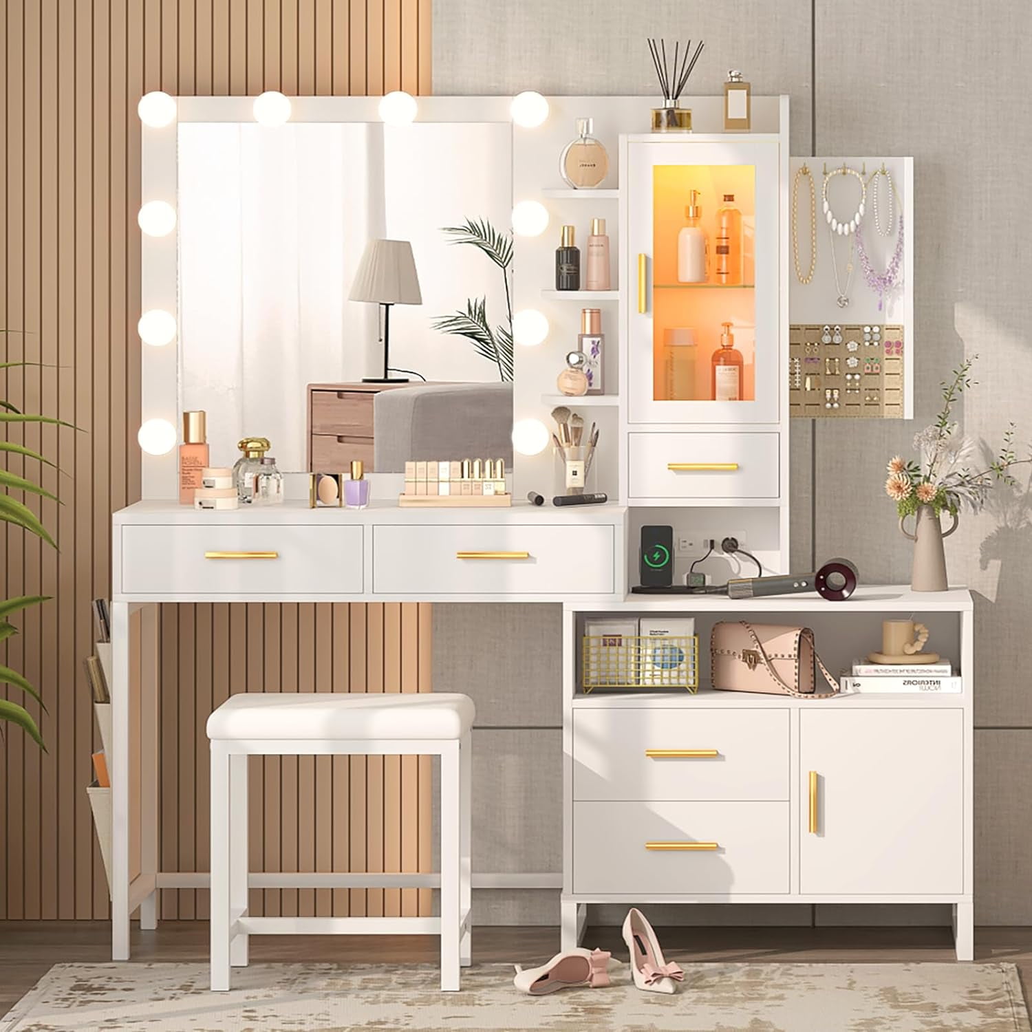Makeup Vanity Desk with Mirror and Lights in 3 Colors, Dressing Vanity