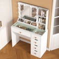 thumbnail image 1 of Makeup Vanity Desk with Mirror and Lights,35.4" White Vanity with Glass Top, 5 Drawers,3 Lighting Modes & Brightness Adjustable  Vanity Table for Bedroom Gifts, 1 of 8