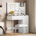 thumbnail image 1 of Makeup Vanity Desk with Mirror and Lights, Bedroom Dressing Table with 2 Drawers and Cabinet, 3 Lighting Mode, Vanity Table with Glass Top and Storage Shelves, for Women Girls, 1 of 15
