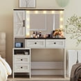 Makeup Vanity Desk with Mirror and Lights, Farmhouse White Vanity with