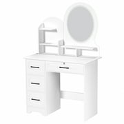 Makeup Vanity Desk with Mirror & Lights - Large Dressing Table with 4 Drawers, Storage Shelves, LED Vanity Set for Bedroom, Womens Beauty Station with Stool