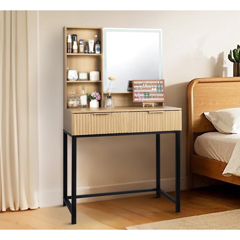 knee length dresses for ladies 5 Drawers Minimalist Dressing Table with Circle Backlit Mirror and Stool main image 0