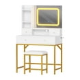 thumbnail image 1 of Makeup Vanity Desk and Stool with Mirror, Modern Vanity Table with Charging Station, 4 Drawers and 2 Open Shelves, 3 Lighting Mode Adjustable Dressing Table Set for Bedroom, Makeup Studio, 1 of 7