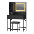 thumbnail image 1 of Makeup Vanity Desk and Stool with Mirror, Modern Vanity Table with Charging Station, 4 Drawers and 2 Open Shelves, 3 Lighting Mode Adjustable Dressing Table Set for Bedroom, Makeup Studio, 1 of 7