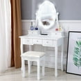 thumbnail image 1 of Makeup Vanity Desk and Stool Set, Vanity Mirror with Lights and Table Set, Small Vanity Table for Bedroom, 1 of 6