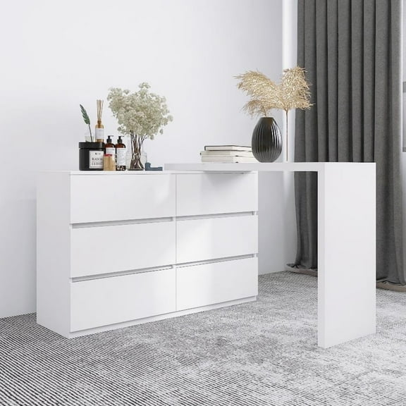 Makeup Vanity Desk with 6 Drawers Dressing Table with Storage Cabinet for Bedroom - Dressing Table with Extended Desk