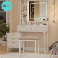 thumbnail image 1 of Makeup Vanity Desk with LED Mirror, 3 Lighting Modes, 5 Drawers, Movable Side Storage Cabinet & Stool for Bedroom, 1 of 8